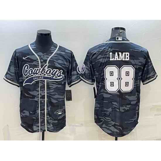 Men Dallas Cowboys 88 CeeDee Lamb Grey Camo With Patch Cool Base Stitched Baseball Jersey